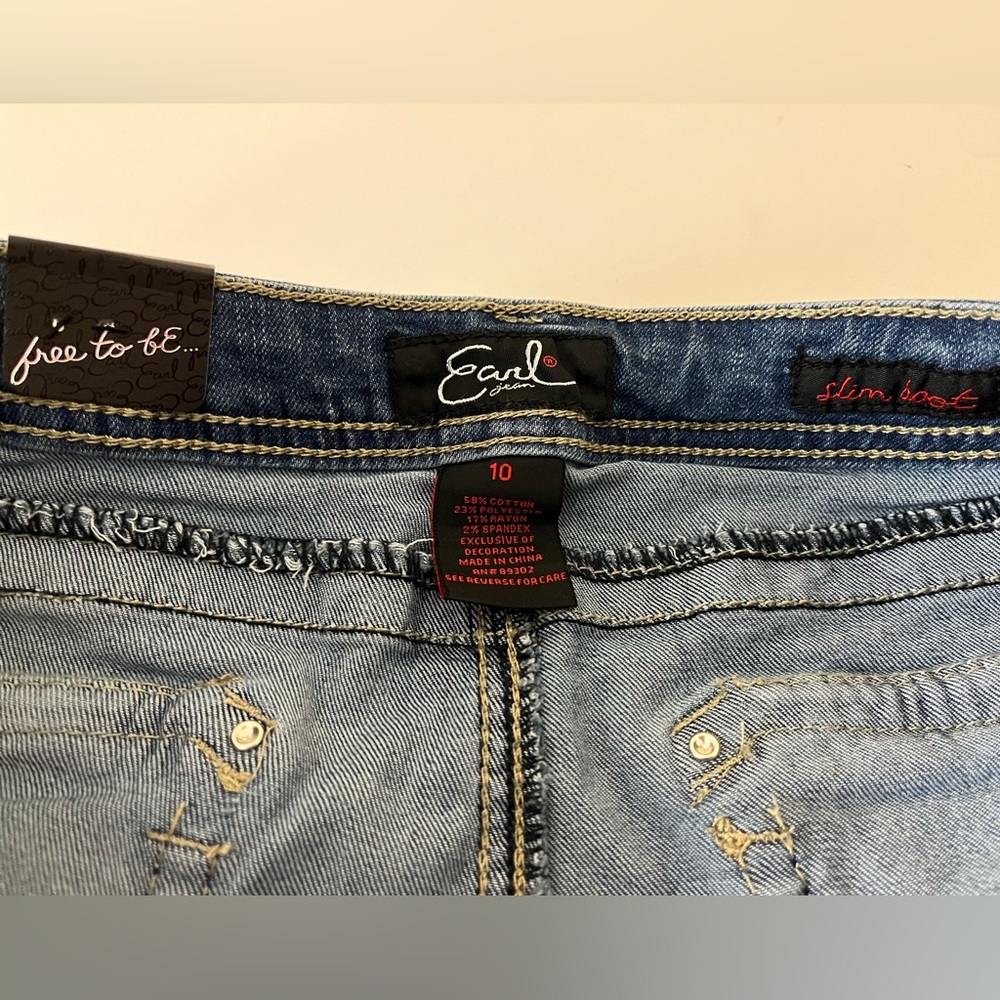 Earl Jeans Slim Bootcut Rhinestone Embellished Flap Pocket Jeans Size 10 NWT - Picture 6 of 7
